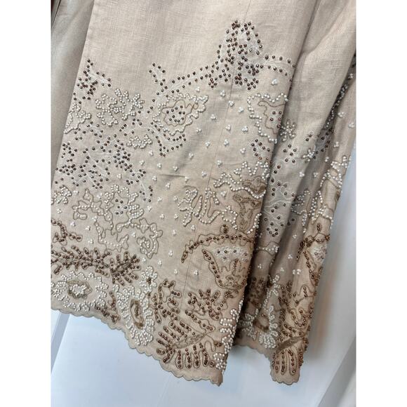 Ellen Tracy Women's 100% Linen Beaded Open Front Blazer Jacket Ivory Size 8 - Picture 3 of 13